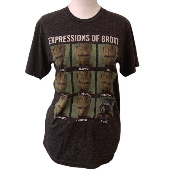 Guardians of the Galaxy Vol 2 Expressions of Groot T-Shirt, Dark Gray, Size S - Picture 1 of 6